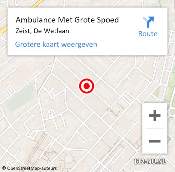 Locatie op kaart van de 112 melding: Ambulance Met Grote Spoed Naar Zeist, De Wetlaan op 14 september 2018 22:25