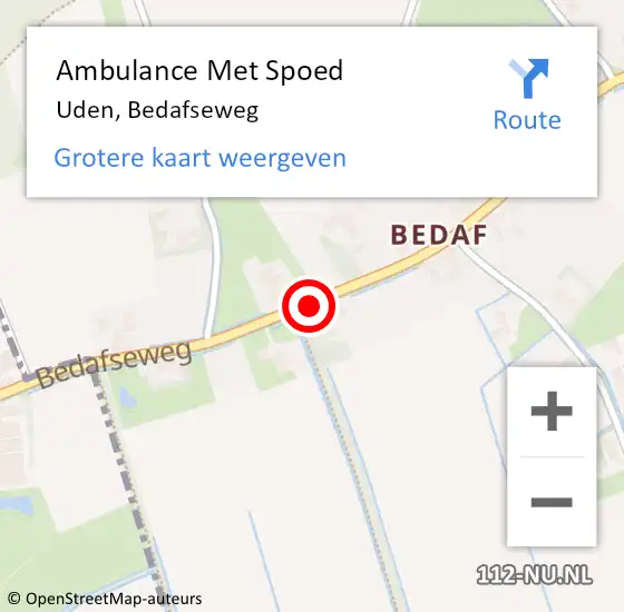 Locatie op kaart van de 112 melding: Ambulance Met Spoed Naar Uden, Bedafseweg op 14 september 2018 22:28