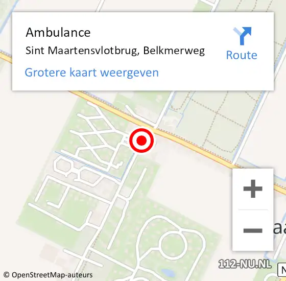 Locatie op kaart van de 112 melding: Ambulance Sint Maartensvlotbrug, Belkmerweg op 14 september 2018 23:02