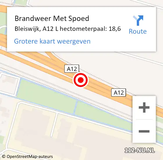 Locatie op kaart van de 112 melding: Brandweer Met Spoed Naar Bleiswijk, A12 L hectometerpaal: 18,6 op 15 september 2018 11:25