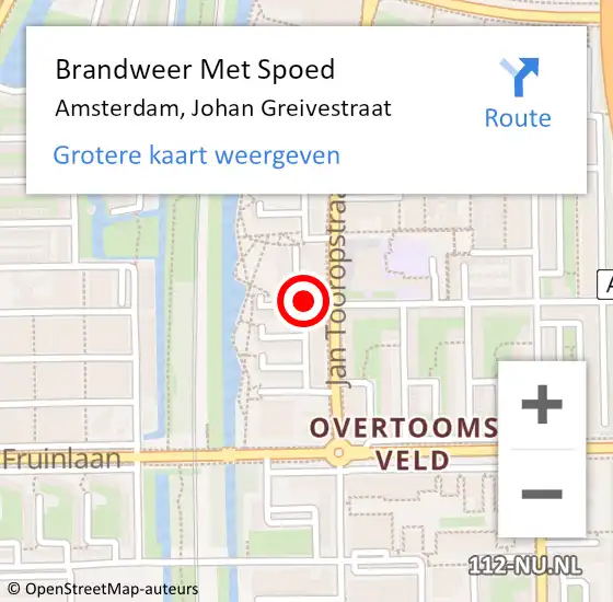 Locatie op kaart van de 112 melding: Brandweer Met Spoed Naar Amsterdam, Johan Greivestraat op 15 september 2018 11:43