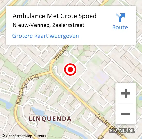 Locatie op kaart van de 112 melding: Ambulance Met Grote Spoed Naar Nieuw-Vennep, Zaaiersstraat op 15 september 2018 12:15