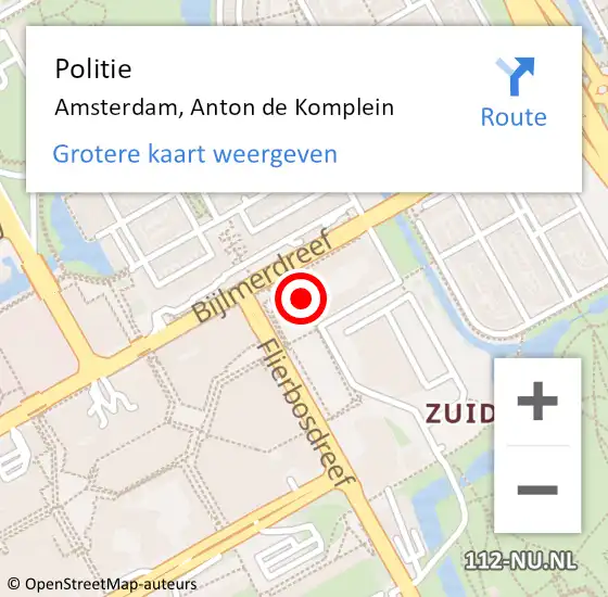 Locatie op kaart van de 112 melding: Politie Amsterdam, Anton De Komplein op 15 september 2018 13:08