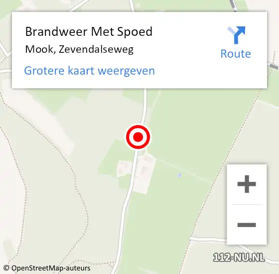Locatie op kaart van de 112 melding: Brandweer Met Spoed Naar Mook, Zevendalseweg op 15 september 2018 13:56