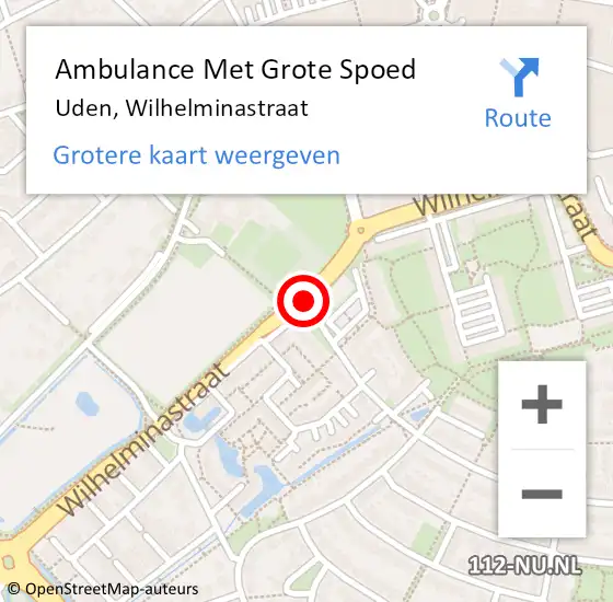 Locatie op kaart van de 112 melding: Ambulance Met Grote Spoed Naar Uden, Wilhelminastraat op 15 september 2018 14:44