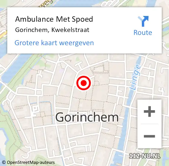 Locatie op kaart van de 112 melding: Ambulance Met Spoed Naar Gorinchem, Kwekelstraat op 15 september 2018 15:16