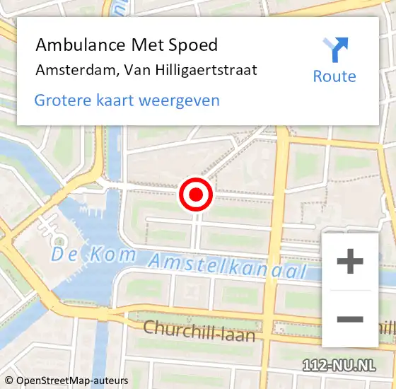 Locatie op kaart van de 112 melding: Ambulance Met Spoed Naar Amsterdam, Van Hilligaertstraat op 15 september 2018 15:43