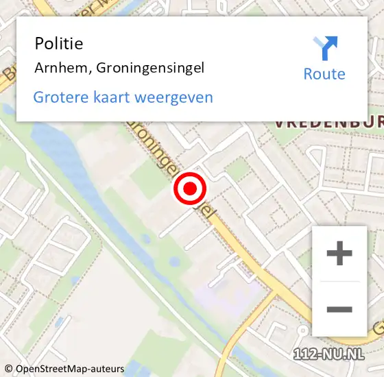 Locatie op kaart van de 112 melding: Politie Arnhem, Groningensingel op 15 september 2018 18:00