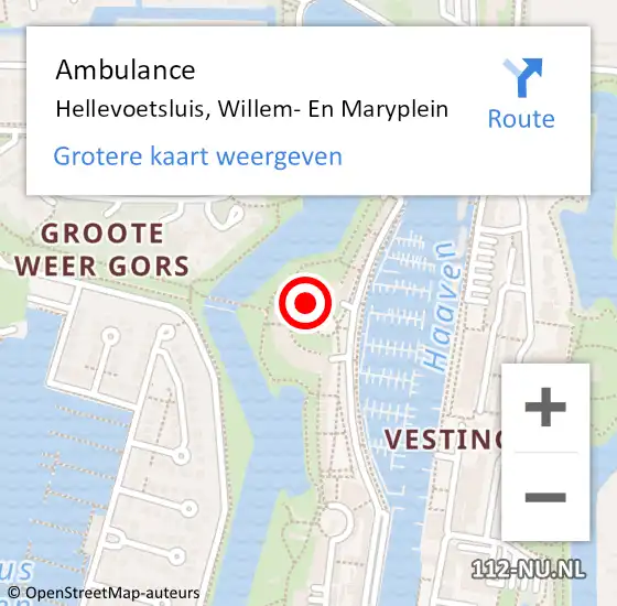 Locatie op kaart van de 112 melding: Ambulance Hellevoetsluis, Willem- En Maryplein op 15 september 2018 18:43