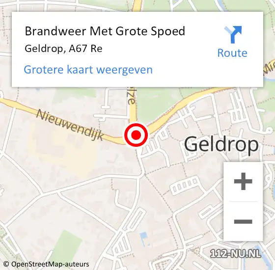 Locatie op kaart van de 112 melding: Brandweer Met Grote Spoed Naar Geldrop, A67 Re op 15 september 2018 19:07