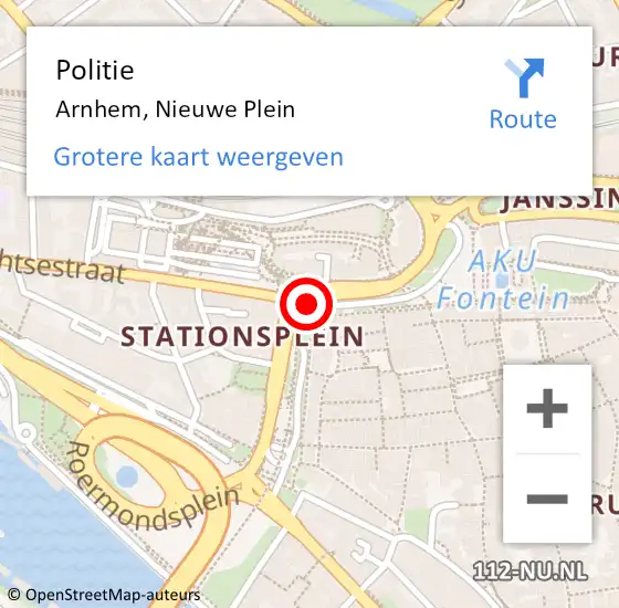 Locatie op kaart van de 112 melding: Politie Arnhem, Nieuwe Plein op 15 september 2018 23:49