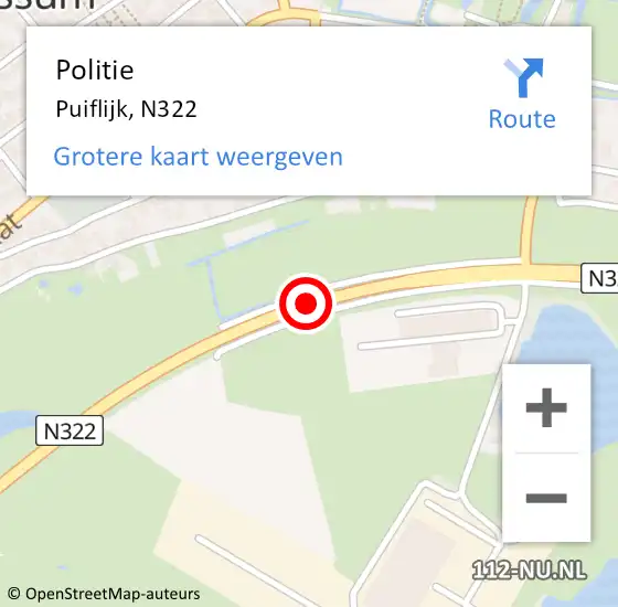 Locatie op kaart van de 112 melding: Politie Puiflijk, N322 op 16 september 2018 07:13