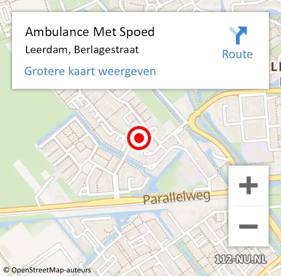 Locatie op kaart van de 112 melding: Ambulance Met Spoed Naar Leerdam, Berlagestraat op 16 september 2018 08:18