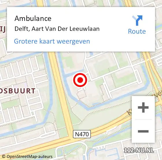 Locatie op kaart van de 112 melding: Ambulance Delft, Aart Van Der Leeuwlaan op 16 september 2018 12:00