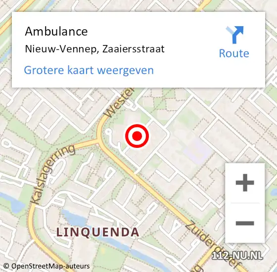 Locatie op kaart van de 112 melding: Ambulance Nieuw-Vennep, Zaaiersstraat op 16 september 2018 13:12