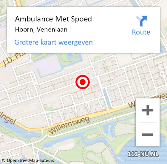 Locatie op kaart van de 112 melding: Ambulance Met Spoed Naar Hoorn, Venenlaan op 16 september 2018 13:18