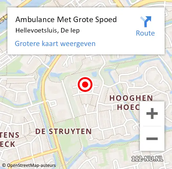 Locatie op kaart van de 112 melding: Ambulance Met Grote Spoed Naar Hellevoetsluis, De Iep op 16 september 2018 15:03