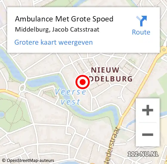 Locatie op kaart van de 112 melding: Ambulance Met Grote Spoed Naar Middelburg, Jacob Catsstraat op 16 september 2018 21:16