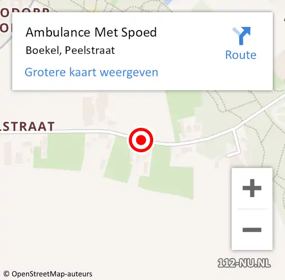 Locatie op kaart van de 112 melding: Ambulance Met Spoed Naar Boekel, Peelstraat op 17 september 2018 01:07