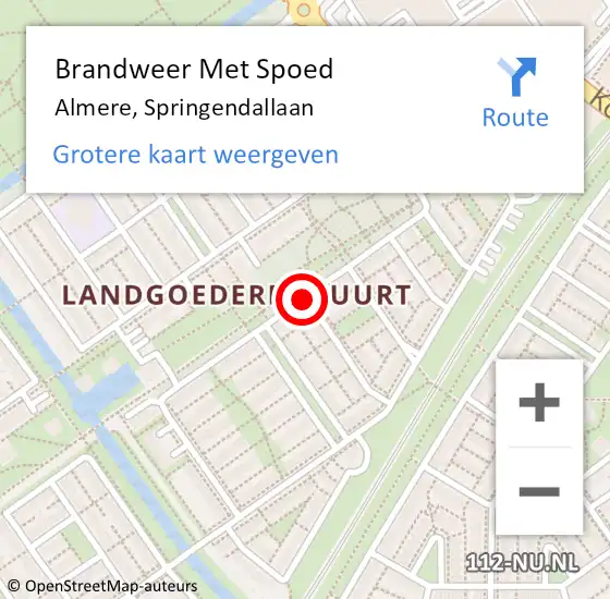 Locatie op kaart van de 112 melding: Brandweer Met Spoed Naar Almere, Springendallaan op 17 september 2018 07:47