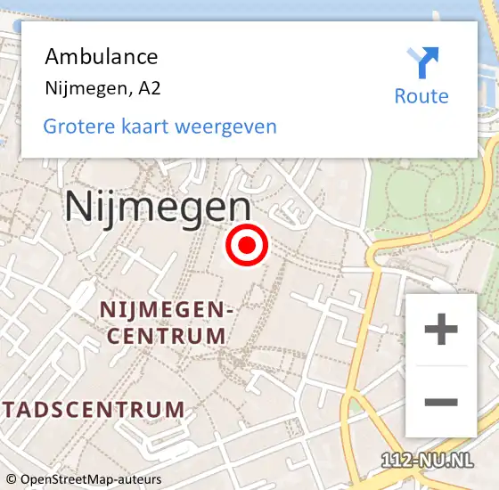 Locatie op kaart van de 112 melding: Ambulance Nijmegen, A2 op 17 september 2018 08:28