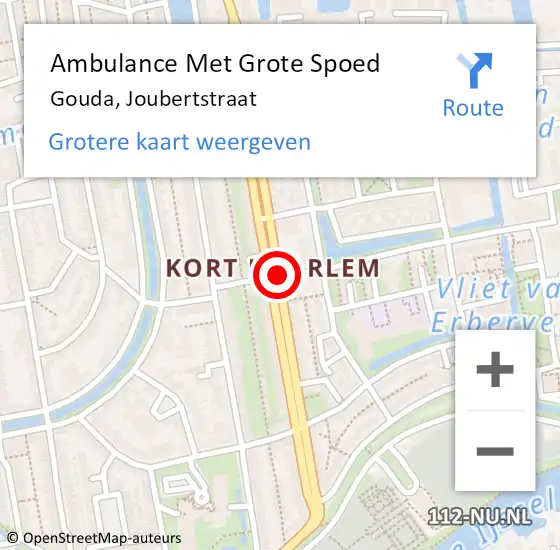 Locatie op kaart van de 112 melding: Ambulance Met Grote Spoed Naar Gouda, Joubertstraat op 17 september 2018 08:48