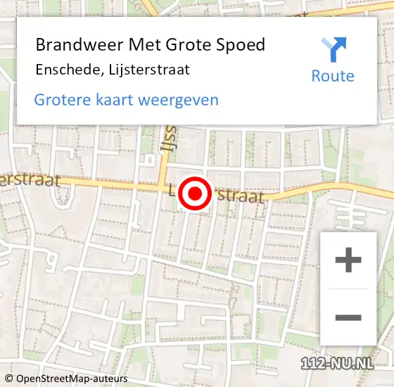 Locatie op kaart van de 112 melding: Brandweer Met Grote Spoed Naar Enschede, Lijsterstraat op 17 september 2018 09:03
