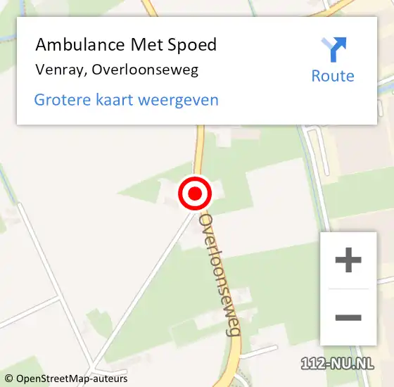 Locatie op kaart van de 112 melding: Ambulance Met Spoed Naar Venray, Overloonseweg op 17 september 2018 11:38
