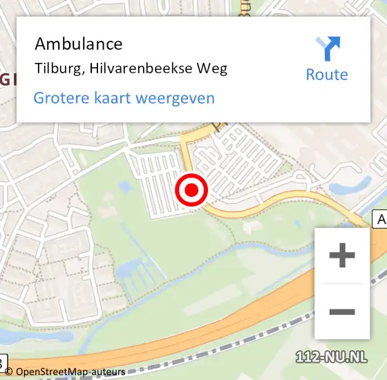 Locatie op kaart van de 112 melding: Ambulance Tilburg, Hilvarenbeekse Weg op 17 september 2018 12:01