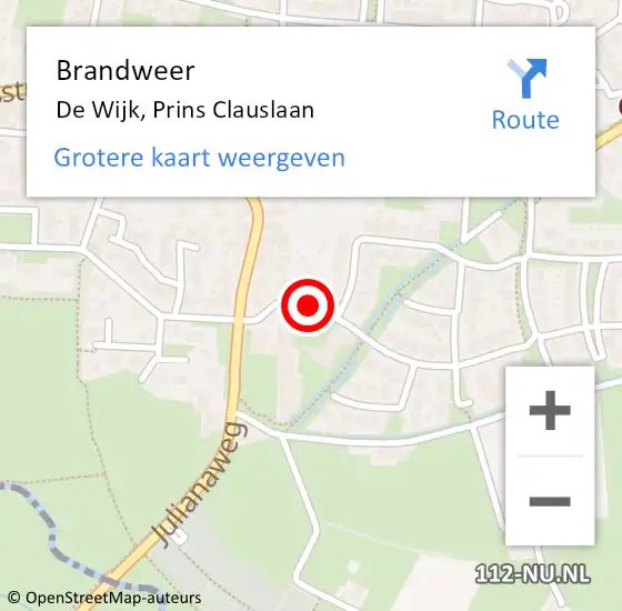 Locatie op kaart van de 112 melding: Brandweer De Wijk, Prins Clauslaan op 17 september 2018 12:34
