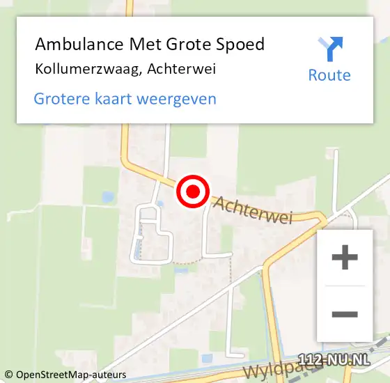 Locatie op kaart van de 112 melding: Ambulance Met Grote Spoed Naar Kollumerzwaag, Achterwei op 17 september 2018 12:41