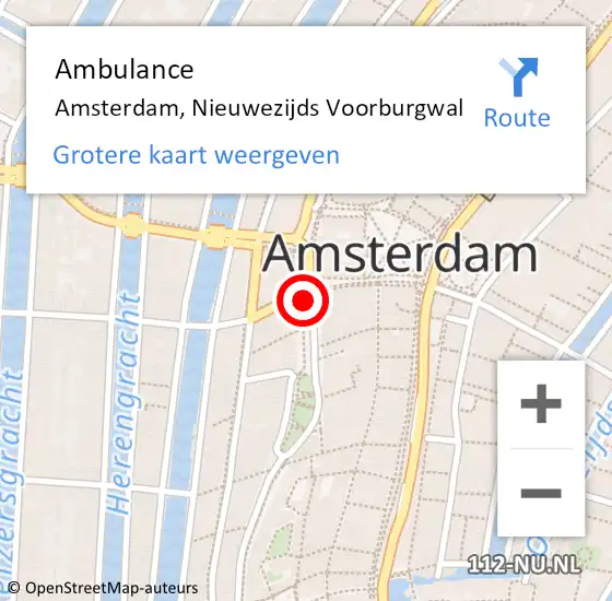Locatie op kaart van de 112 melding: Ambulance Amsterdam, Nieuwezijds Voorburgwal op 17 september 2018 16:15