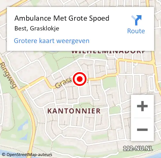 Locatie op kaart van de 112 melding: Ambulance Met Grote Spoed Naar Best, Grasklokje op 17 september 2018 17:09