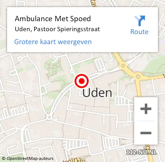 Locatie op kaart van de 112 melding: Ambulance Met Spoed Naar Uden, Pastoor Spieringsstraat op 17 september 2018 19:58