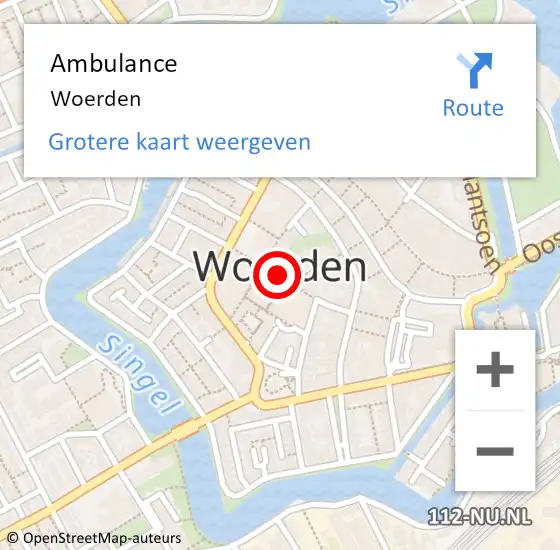 Locatie op kaart van de 112 melding: Ambulance Woerden op 18 september 2018 04:48