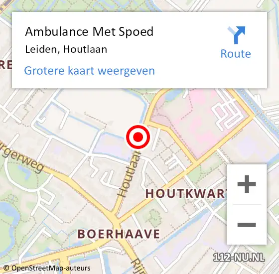 Locatie op kaart van de 112 melding: Ambulance Met Spoed Naar Leiden, Houtlaan op 18 september 2018 09:33