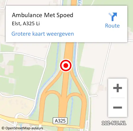 Locatie op kaart van de 112 melding: Ambulance Met Spoed Naar Elst, A325 Re hectometerpaal: 17,5 op 18 september 2018 09:48