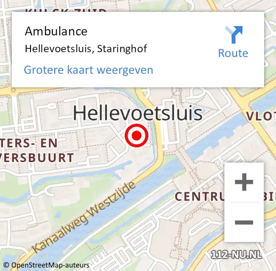 Locatie op kaart van de 112 melding: Ambulance Hellevoetsluis, Staringhof op 18 september 2018 10:10