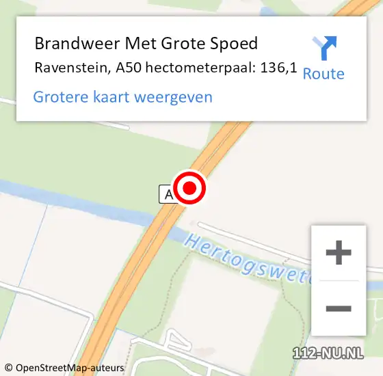 Locatie op kaart van de 112 melding: Brandweer Met Grote Spoed Naar Ravenstein, A50 hectometerpaal: 138,2 op 18 september 2018 16:10