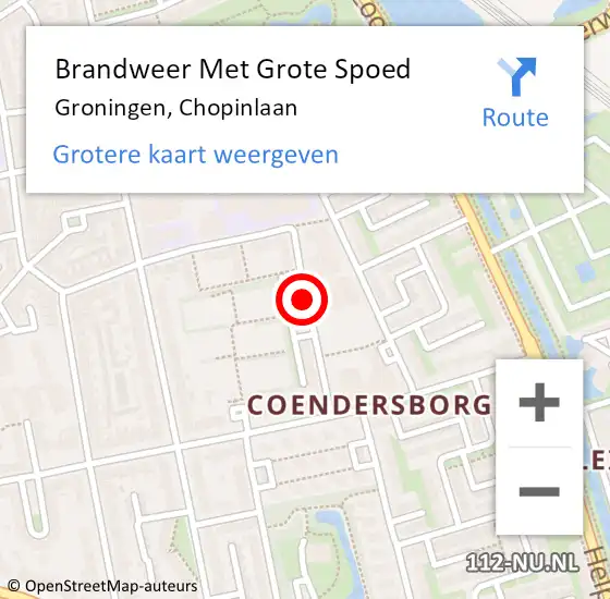 Locatie op kaart van de 112 melding: Brandweer Met Grote Spoed Naar Groningen, Chopinlaan op 18 september 2018 16:29