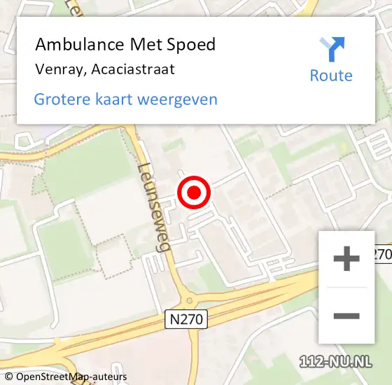 Locatie op kaart van de 112 melding: Ambulance Met Spoed Naar Venray, Acaciastraat op 18 september 2018 16:42