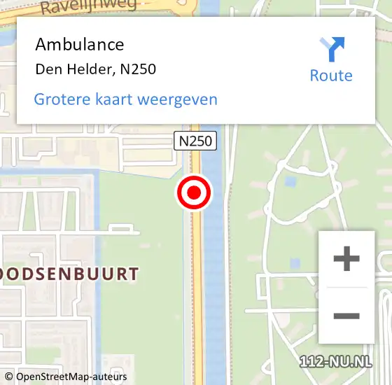 Locatie op kaart van de 112 melding: Ambulance Den Helder, N250 op 18 september 2018 16:55