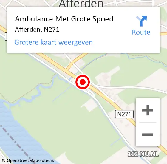Locatie op kaart van de 112 melding: Ambulance Met Grote Spoed Naar Afferden, N271 op 18 september 2018 17:03