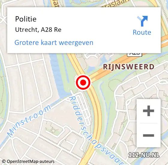 Locatie op kaart van de 112 melding: Politie Utrecht, A28 Li hectometerpaal: 2,4 op 18 september 2018 17:16