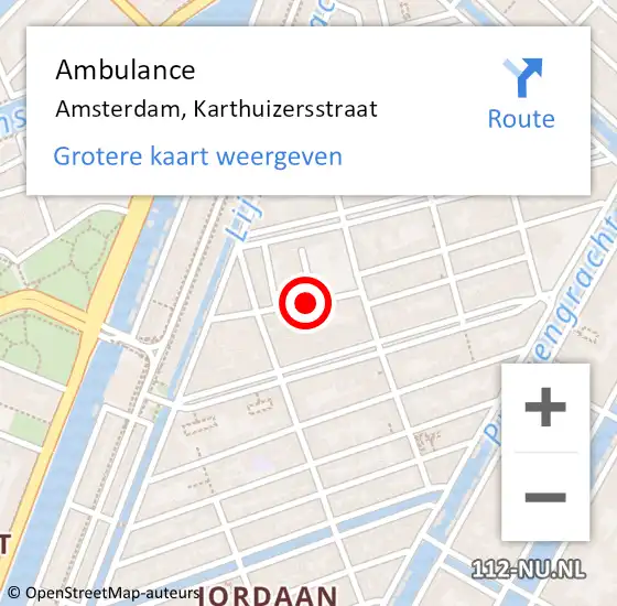 Locatie op kaart van de 112 melding: Ambulance Amsterdam, Karthuizersstraat op 18 september 2018 17:49