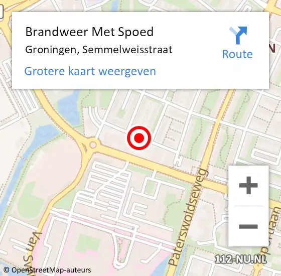 Locatie op kaart van de 112 melding: Brandweer Met Spoed Naar Groningen, Semmelweisstraat op 18 september 2018 19:31