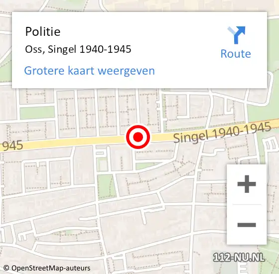 Locatie op kaart van de 112 melding: Politie Oss, Singel 1940-1945 op 18 september 2018 20:02