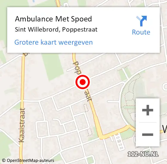 Locatie op kaart van de 112 melding: Ambulance Met Spoed Naar St Willebrord, Poppestraat op 18 september 2018 21:19