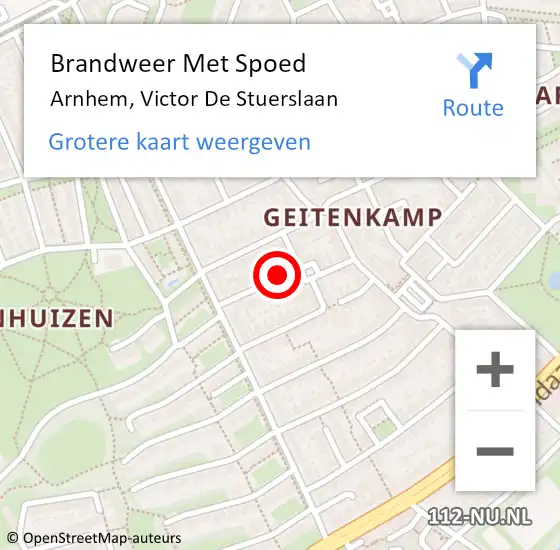 Locatie op kaart van de 112 melding: Brandweer Met Spoed Naar Arnhem, Victor De Stuerslaan op 18 september 2018 21:23