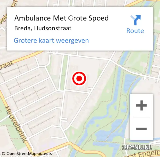 Locatie op kaart van de 112 melding: Ambulance Met Grote Spoed Naar Breda, Hudsonstraat op 18 september 2018 21:48